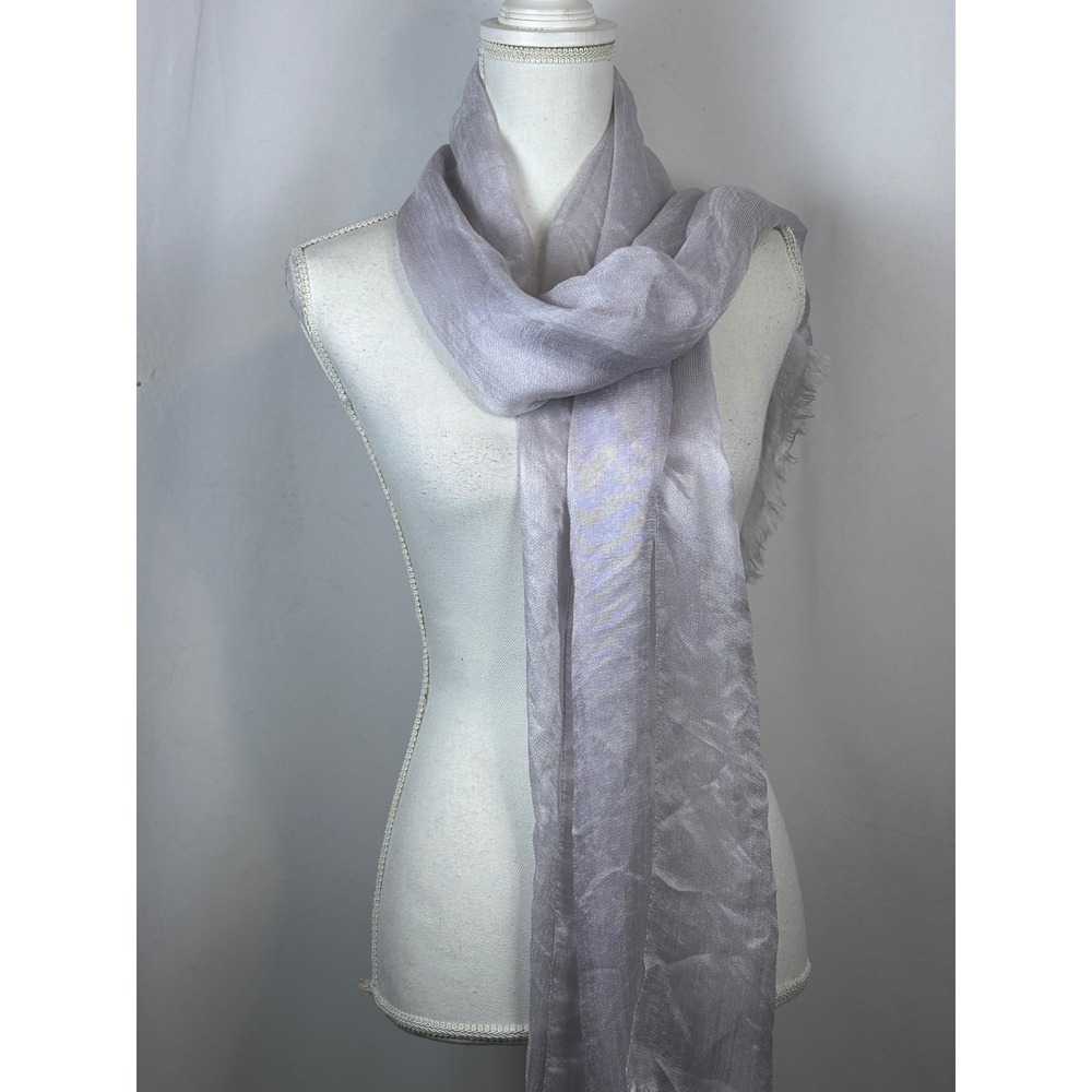 Emporio Armani Scarf Lavender Grey Metallic Logo Gauze Fringed Wrap Womens